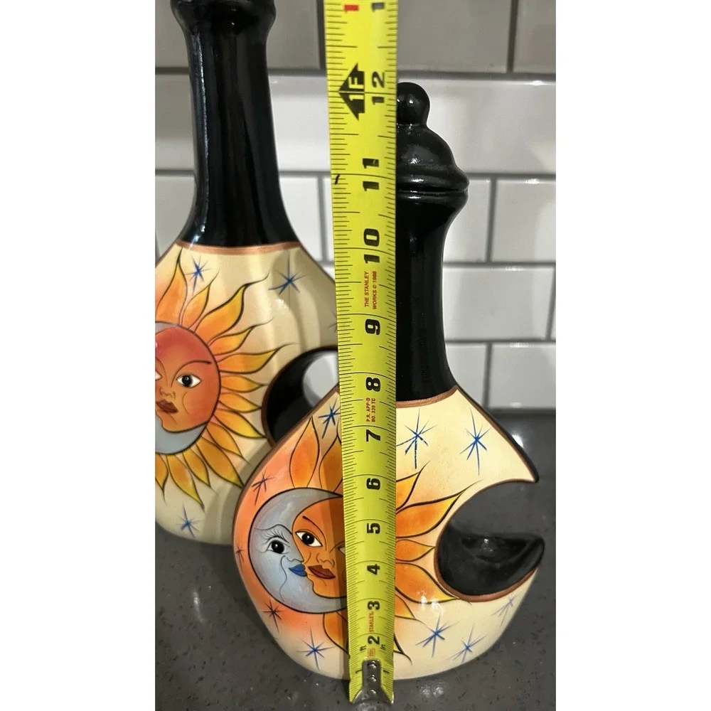 Set of 3 Celestial Sun & Moon Black Yellow‎ Decorative Jars Pitchers Bottles